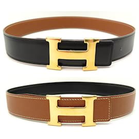 Hermès UMKEHRBARER HERMES GÜRTEL 32MM T65 SCHWARZ & GOLDENE LEDERSCHNALLE H GOLDENER GÜRTEL Andere