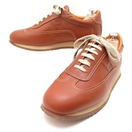 Hermès-NEW HERMES SHOES BASKETS QUICK H 45 BROWN LEATHER BOX SNEAKERS SHOES-Brown