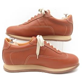 Hermès-NEW HERMES SHOES BASKETS QUICK H 45 BROWN LEATHER BOX SNEAKERS SHOES-Brown