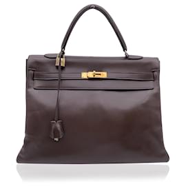 Hermès-Hermes Vintage Brown Leather Kelly 35 Retourne Bag Handbag-Brown