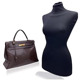 Hermès-Hermes Vintage Brown Leather Kelly 35 Retourne Bag Handbag-Brown