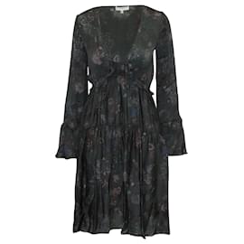Iro-Iro 'Ciclone' Tiered Floral Long-sleeved Dress in Black Silk-Black