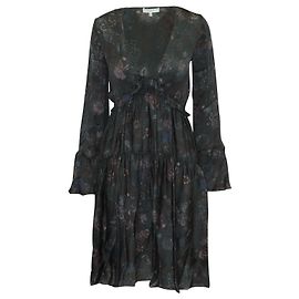 Vestido de manga comprida floral em camadas Iro 'Ciclone' em seda preta Preto