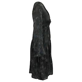 Iro-Iro 'Ciclone' Tiered Floral Long-sleeved Dress in Black Silk-Black