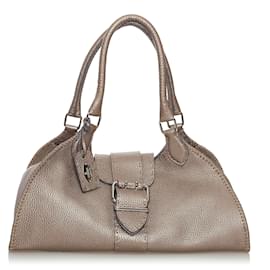 Fendi-Fendi Gray Selleria Sporty Leather Shoulder Bag-Grey