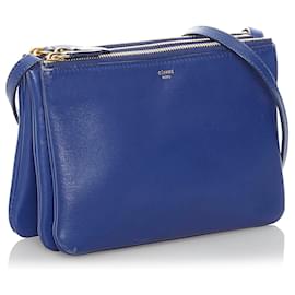Céline-Celine Blue Trio Leather Crossbody Bag-Blue