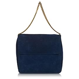 Céline-Celine Blue Gourmette Suede Chain Shoulder Bag-Blue,Navy blue