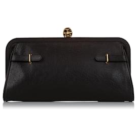 Alexander Mcqueen-Alexander McQueen Black Skull Leather Clutch Bag-Brown,Black
