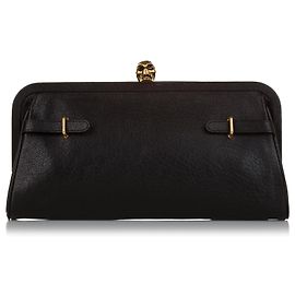 Bolsa clutch de couro com caveira preta Alexander McQueen Marrom Preto