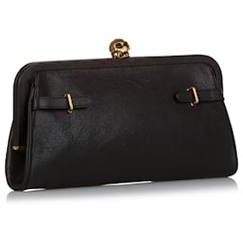 Alexander Mcqueen-Alexander McQueen Black Skull Leather Clutch Bag-Brown,Black