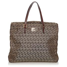 Fendi-Fendi Brown Zucchino Canvas Tote Bag-Brown