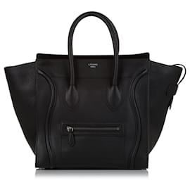 Céline-Celine Black Mini Luggage Leather Tote Bag-Black