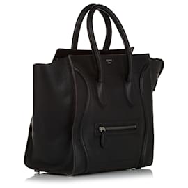 Céline-Celine Black Mini Luggage Leather Tote Bag-Black