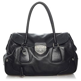 Bolsa de ombro de couro Prada Black Sound Lock Preto