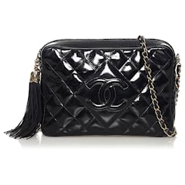 Chanel-Chanel Black Matelasse Patent Leather Crossbody Bag-Black