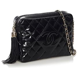 Chanel-Chanel Black Matelasse Patent Leather Crossbody Bag-Black