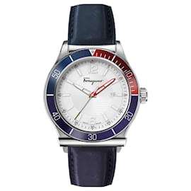 Salvatore Ferragamo-Salvatore Ferragamo Ferragamo 1898 Montre de sport en cuir-Argenté,Métallisé