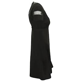 Valentino-Vestido de cóctel con paneles de encaje de Chantilly en lana negra de Valentino-Negro