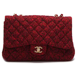 Chanel-Jumbo Classic Tweed Flap Bag-Red