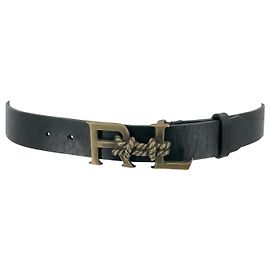 Ralph Lauren belt in black leather with old gold buckle Black