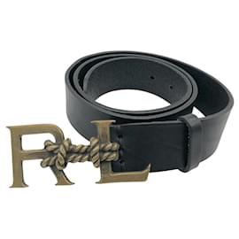 Ralph Lauren-Ralph Lauren belt in black leather with old gold buckle-Black