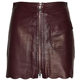 Max & Co-Max & Co Scallop Hem Skirt in Burgundy Leather-Dark red