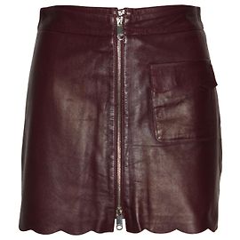 Max & Co Saia de Bainha Vieira em Couro Borgonha Vermelho Bordeaux