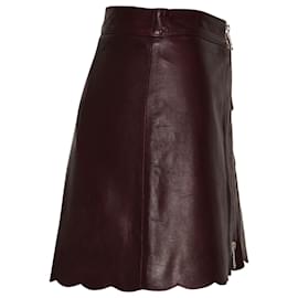 Max & Co-Max & Co Scallop Hem Skirt in Burgundy Leather-Dark red