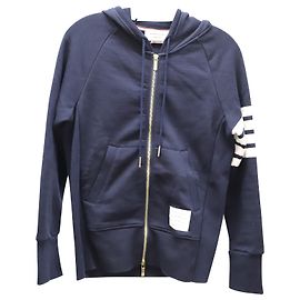 Thom Browne Loopback Jersey Knit Engineered 4-Bar-Hoodie mit Reißverschluss aus marineblauer Baumwolle Marineblau