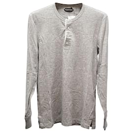 Tom Ford-Tom Ford Melange Henley Shirt in cotone grigio-Grigio