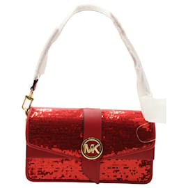 Michael Kors-Michael Kors Greenwich Logo-Plaque Crossbody Bag in Crimson Red Sequins-Red