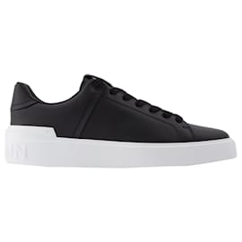Balmain-B Court-Calfskin in Black and White Leather-Black