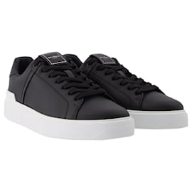 Balmain-B Court-Calfskin in Black and White Leather-Black