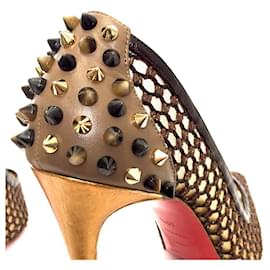 Christian Louboutin-Louboutin black weave & gold heel spike stiletto shoes-Black