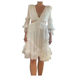 ZIMMERMANN Suraya Vestido de seda com babados e babados de seda com ponto suíço Branco