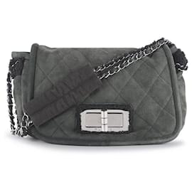 Chanel-Chanel Black Quilted Nubuck Shearling Single Flap Bag-Black