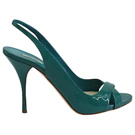 Miu Miu-Zapatos de tacón destalonados con punta abierta de Miu Miu en charol verde-Verde