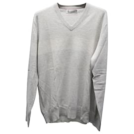 Brunello Cucinelli Pullover mit V-Ausschnitt aus hellgrauem Kaschmir Grau
