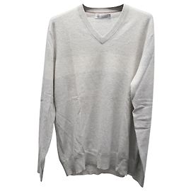 Brunello Cucinelli V-Neck Pullover in Light Gray Cashmere Grey