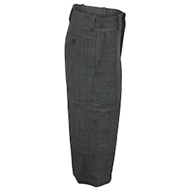 Balenciaga-Balenciaga Check Tapered Cropped Trousers in Gray Wool-Grey