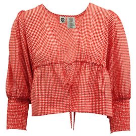 Ganni Gingham Top com amarração frontal em algodão vermelho Vermelho