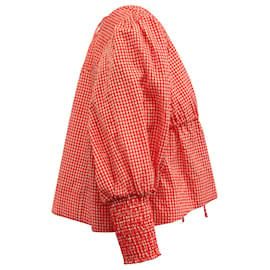 Ganni-Ganni Gingham Top com amarração frontal em algodão vermelho-Vermelho