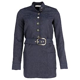 Balmain-Balmain Jacquard-Kleid mit Gürtel und goldfarbenem Knopf aus marineblauem Polyester-Blau,Marineblau