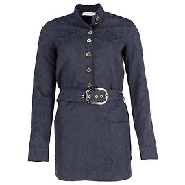 Balmain Jacquard-Kleid mit Gürtel und goldfarbenem Knopf aus marineblauem Polyester Blau Marineblau