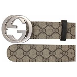 Gucci-Gucci belt in beige canvas and leather with monogram-White,Cream