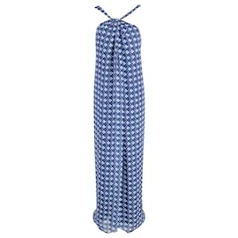 Diane Von Furstenberg-Diane Von Furstenberg Lilita Robe Maxi Halter en Soie Bleue-Bleu