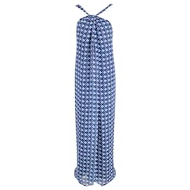 Diane Von Furstenberg-Vestido largo con cuello halter en seda azul Lilita de Diane Von Furstenberg-Azul