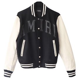 Amiri Leather-Trimmed Varsity Jacket in Black Wool Black