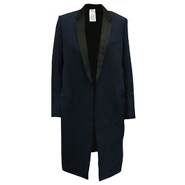Céline Celine Long Coat Jacket in Navy Blue Wool Blue Navy blue