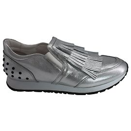 Sneakers Tod's Slip-on Fringe in Pelle Argento Argento Metallico